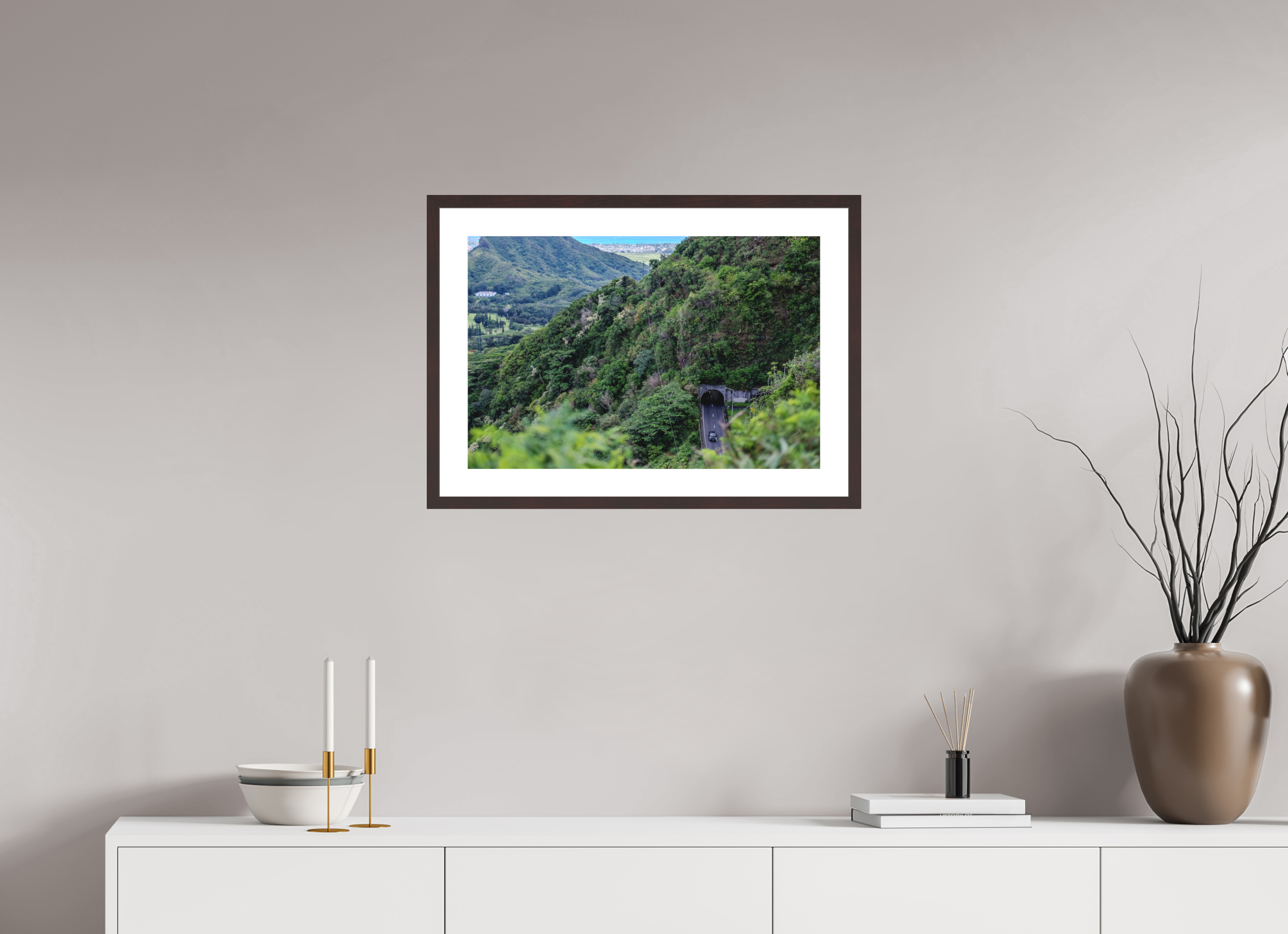 24 x 16″, Brown Frame Mountain Tunnel