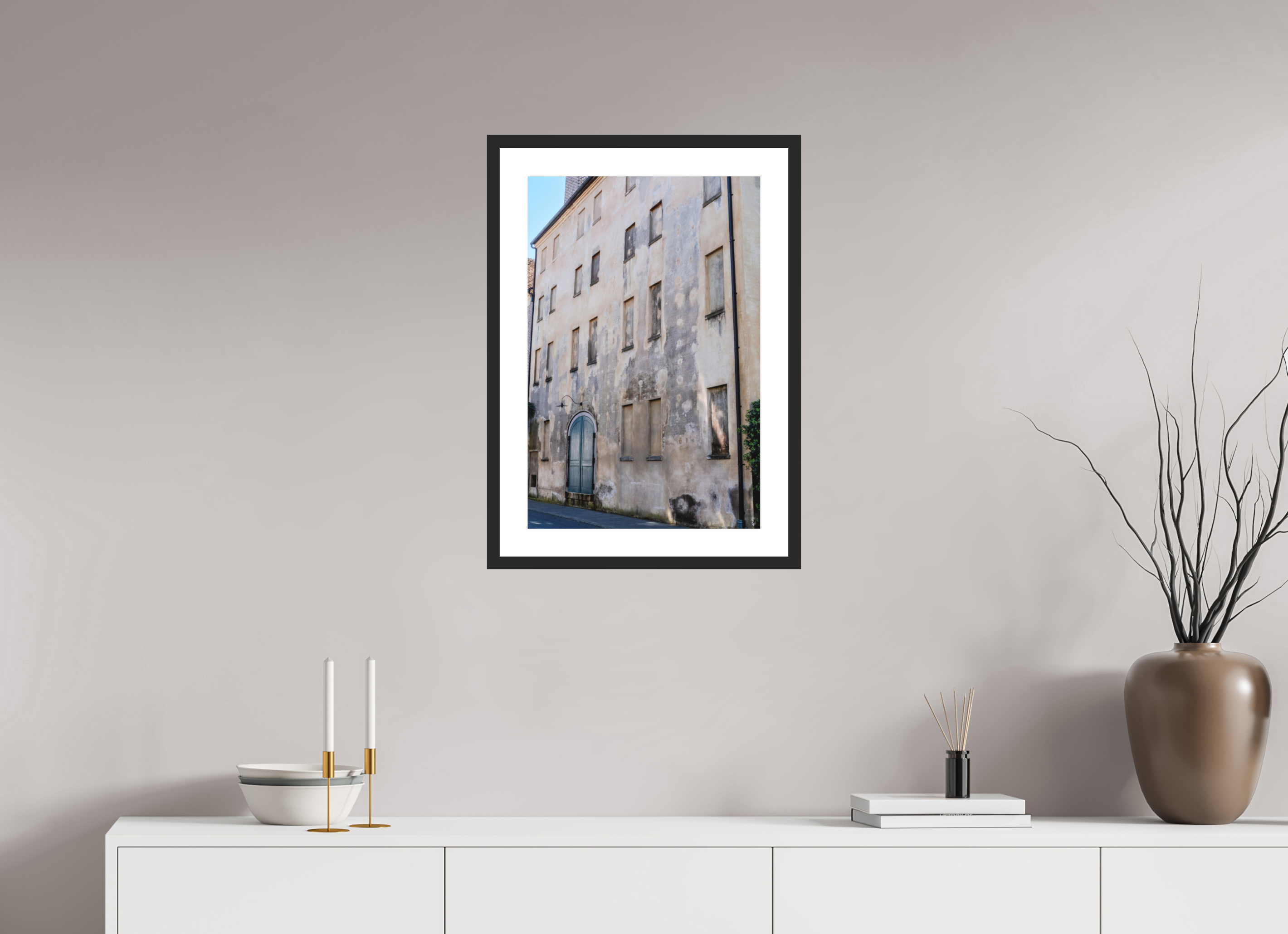 16 x 24″, Black Matte Frame Concrete Building