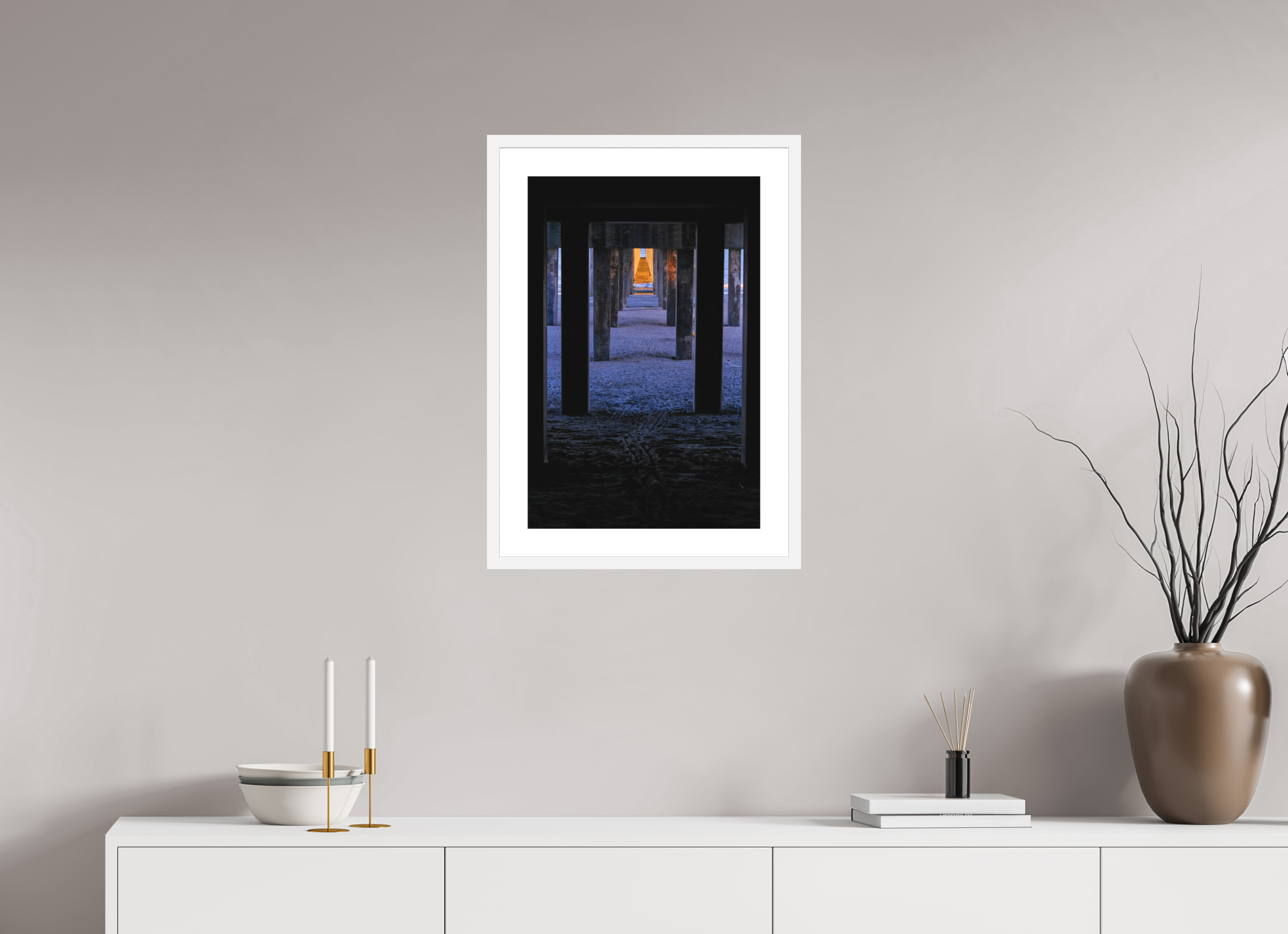 16 x 24″, White Frame Under The Pier