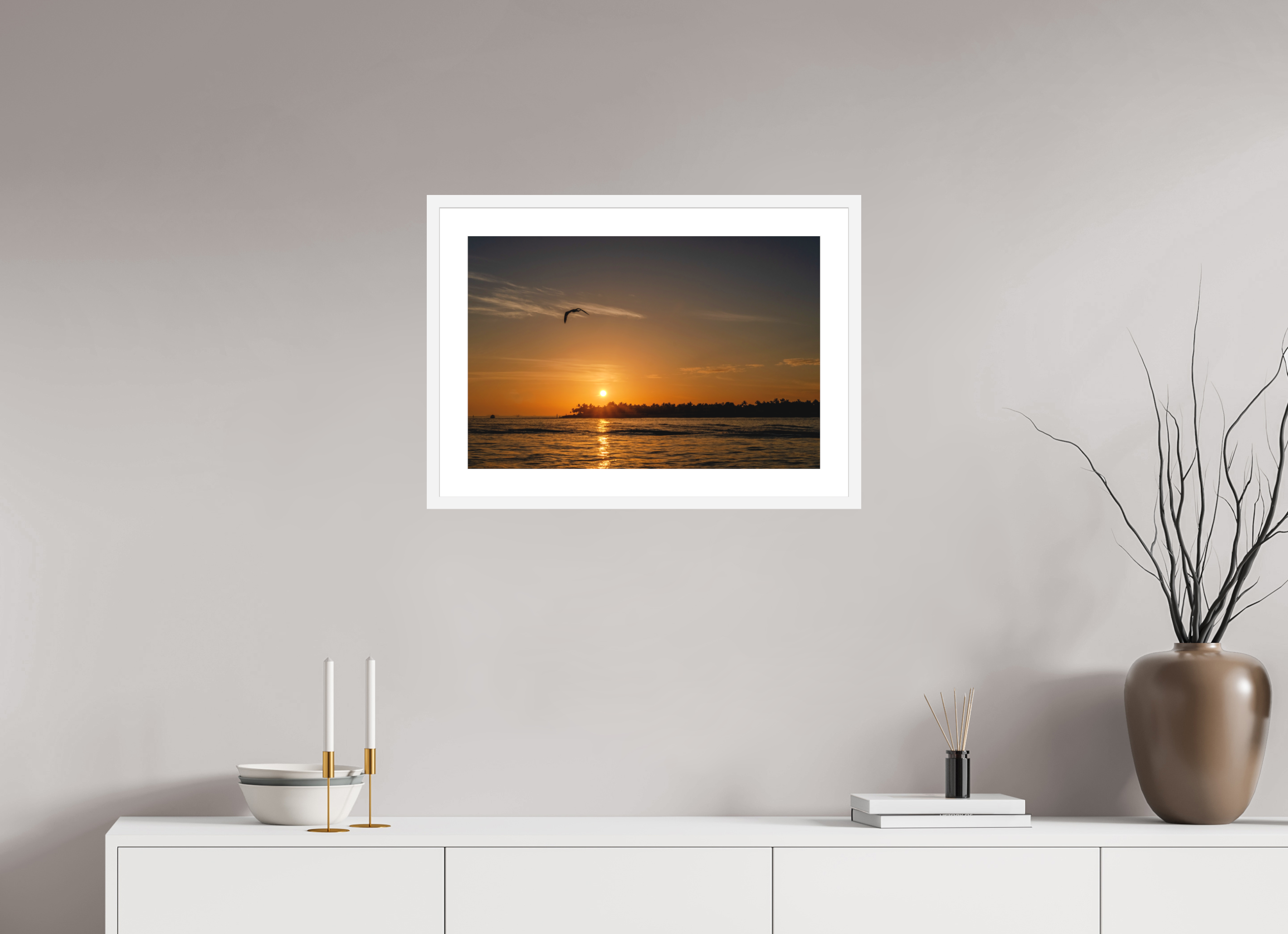 24 x 16″, White Frame Southernmost Point Sunset