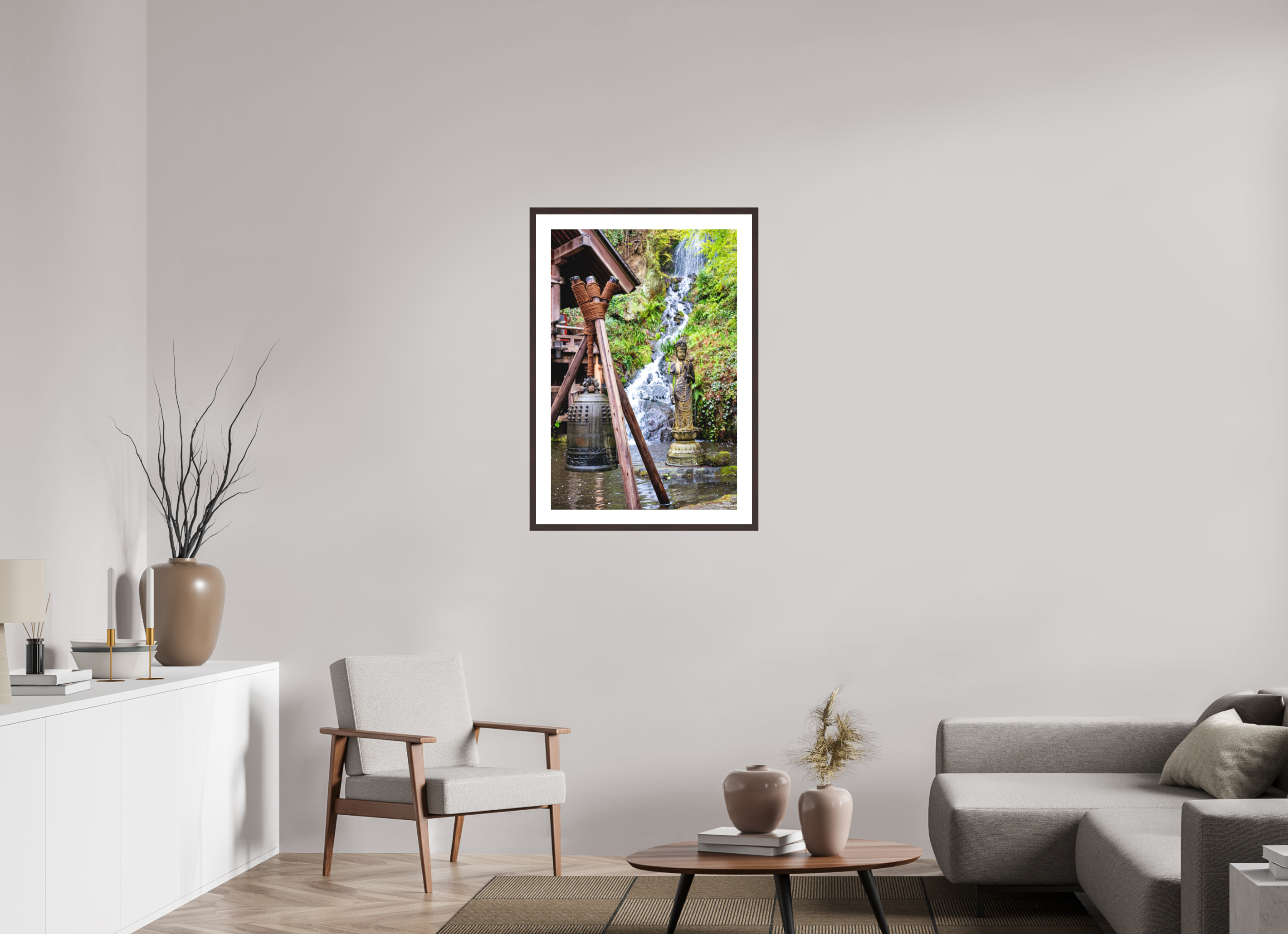 24 x 36″, Brown Frame Iwakuni Falls