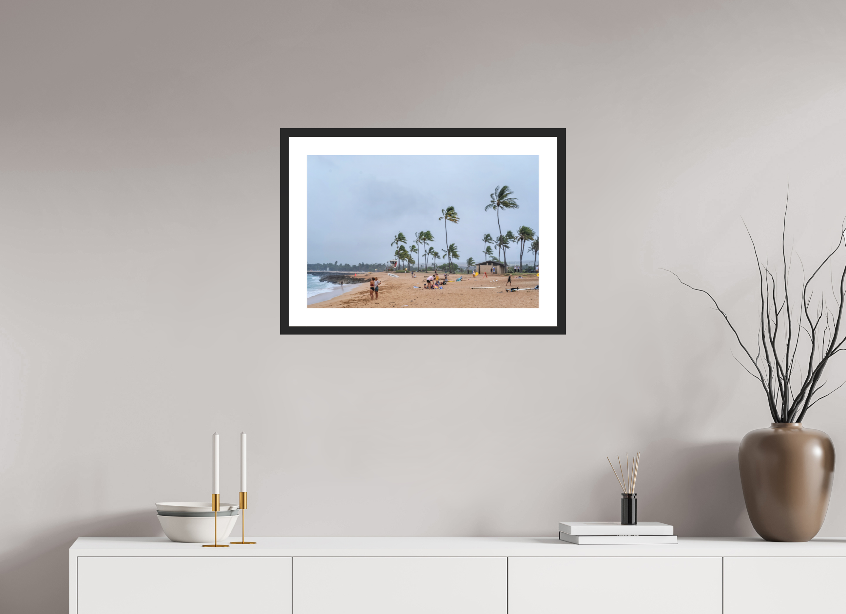 24 x 16″, Black Matte Frame Windy Beach