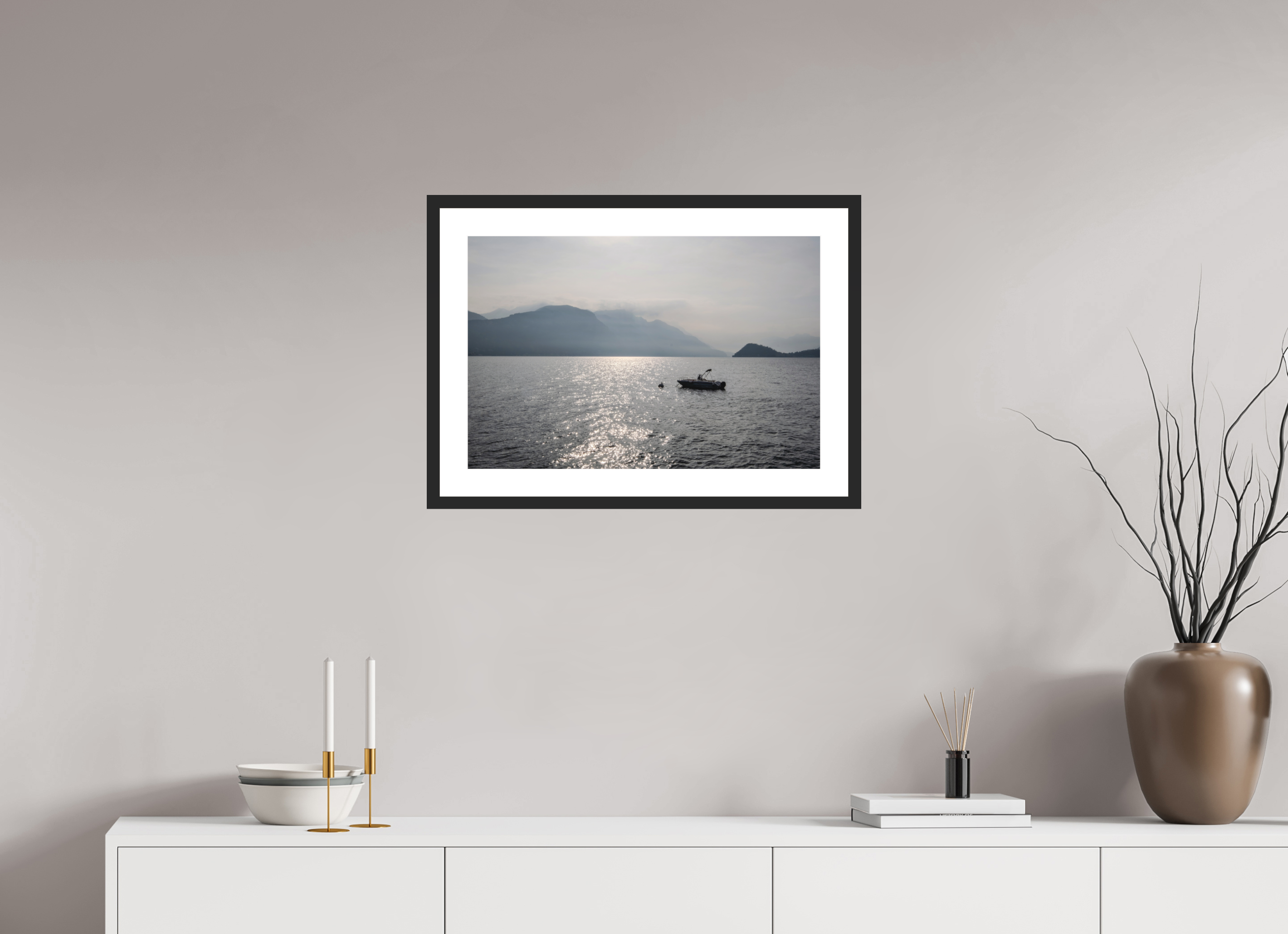 24 x 16″, Black Matte Frame Boat on Como