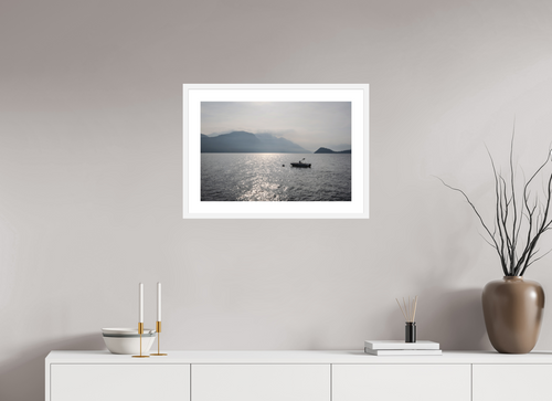 24 x 16″, White Frame Boat on Como