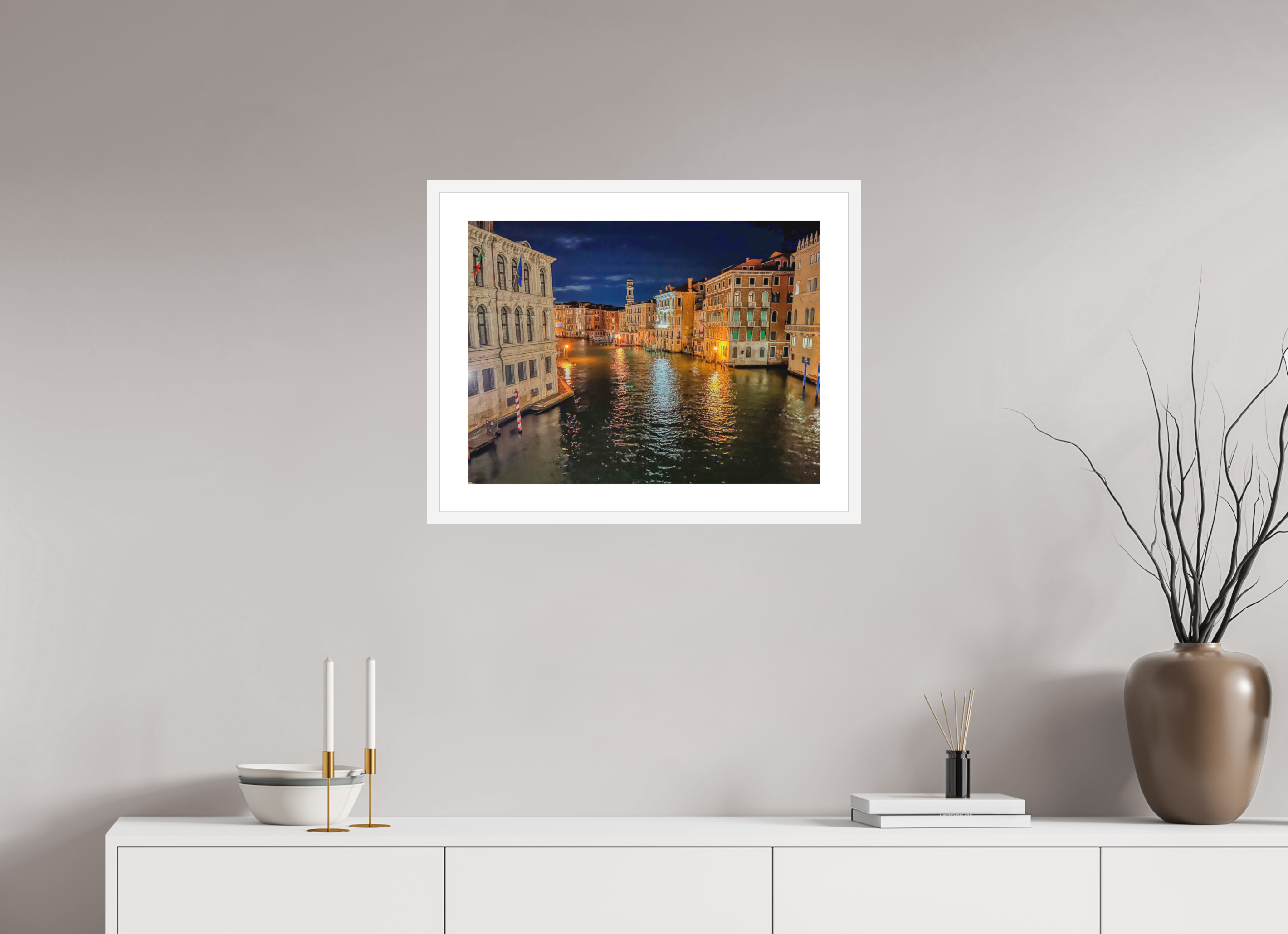 24 x 18″, White Frame Evening on the Canal