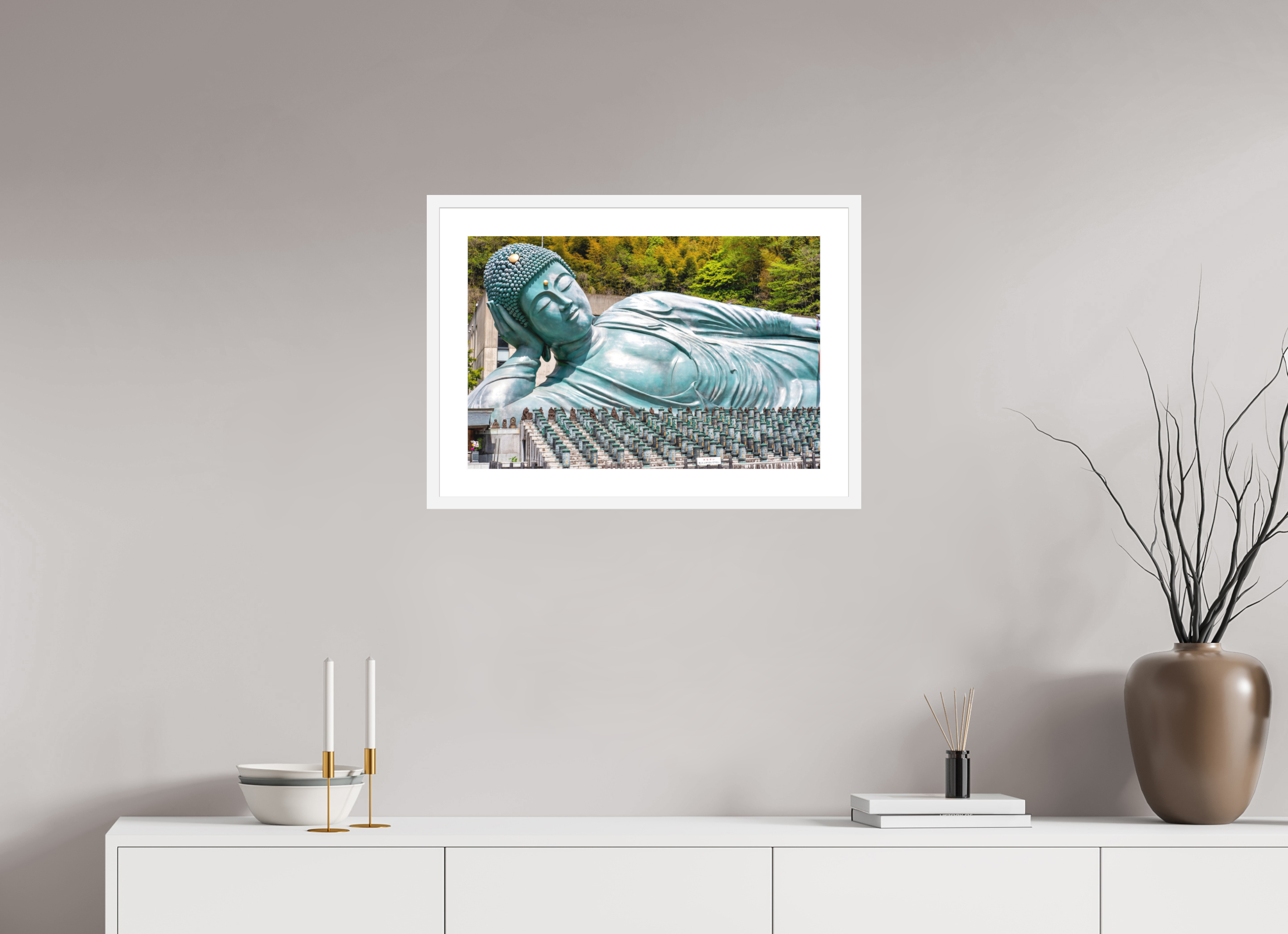 24 x 16″, White Frame Reclining Buddha