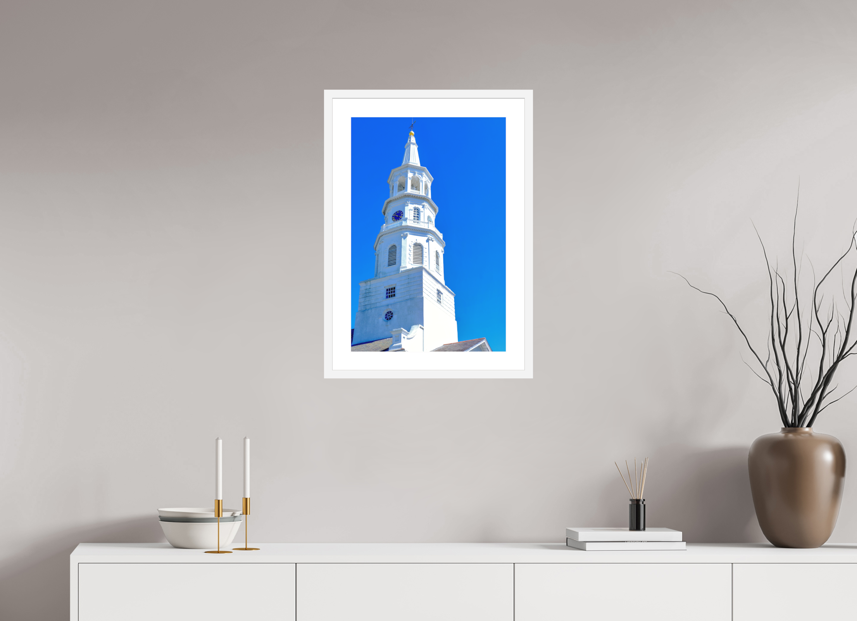 16 x 24″, White Frame Clock Tower