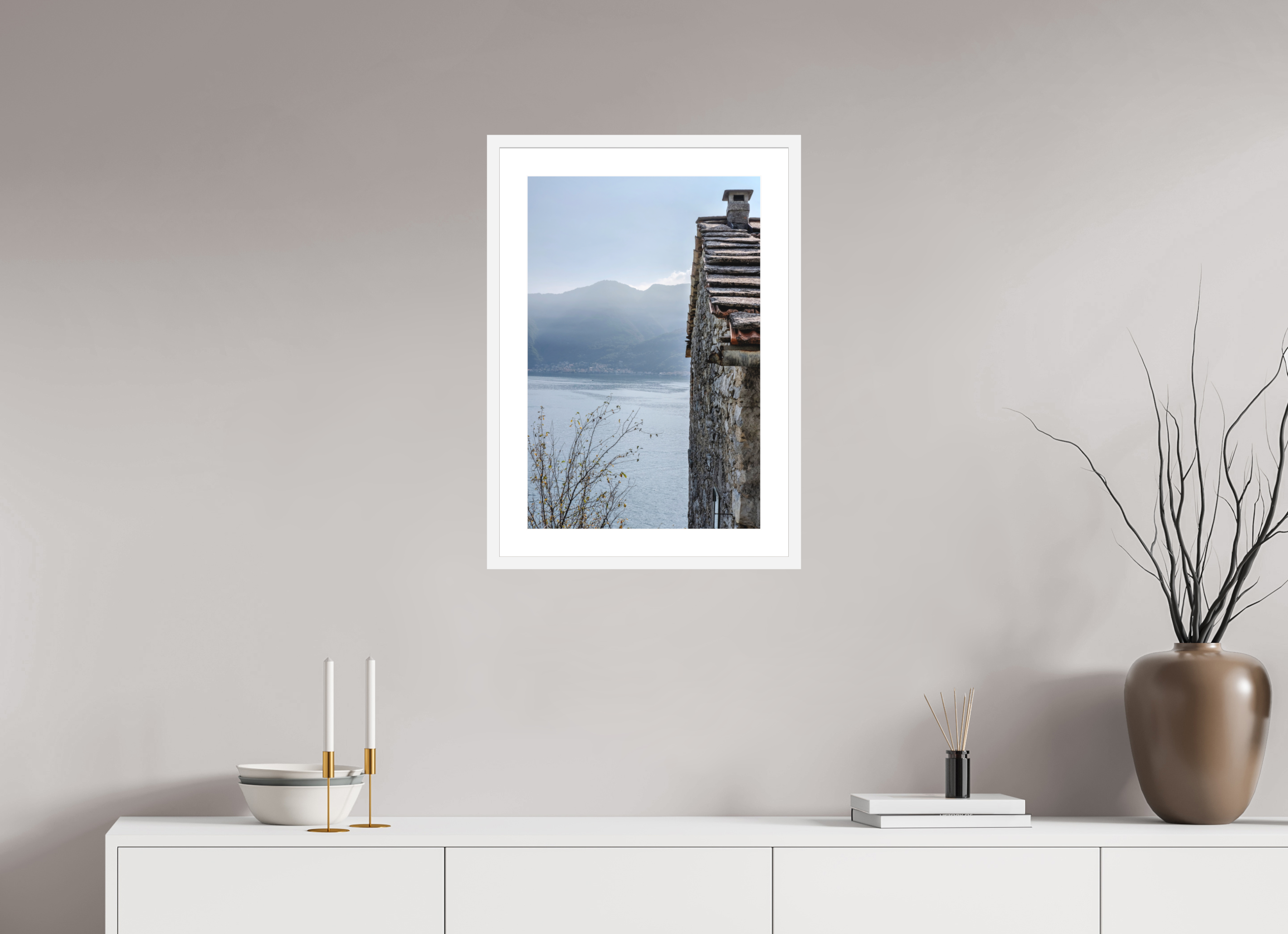 16 x 24″, White Frame Como House