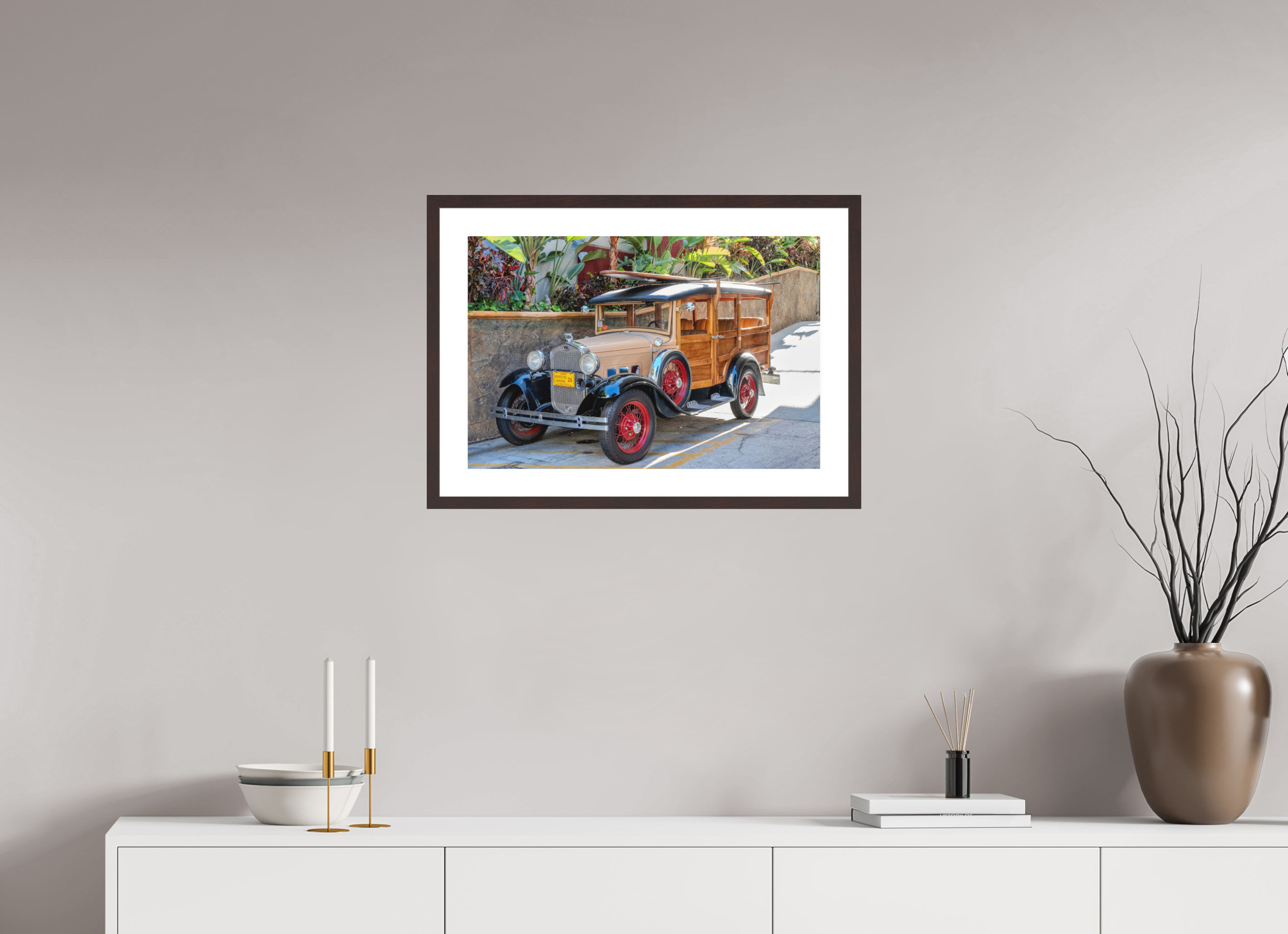 24 x 16″, Brown Frame Hawaiian Wagon
