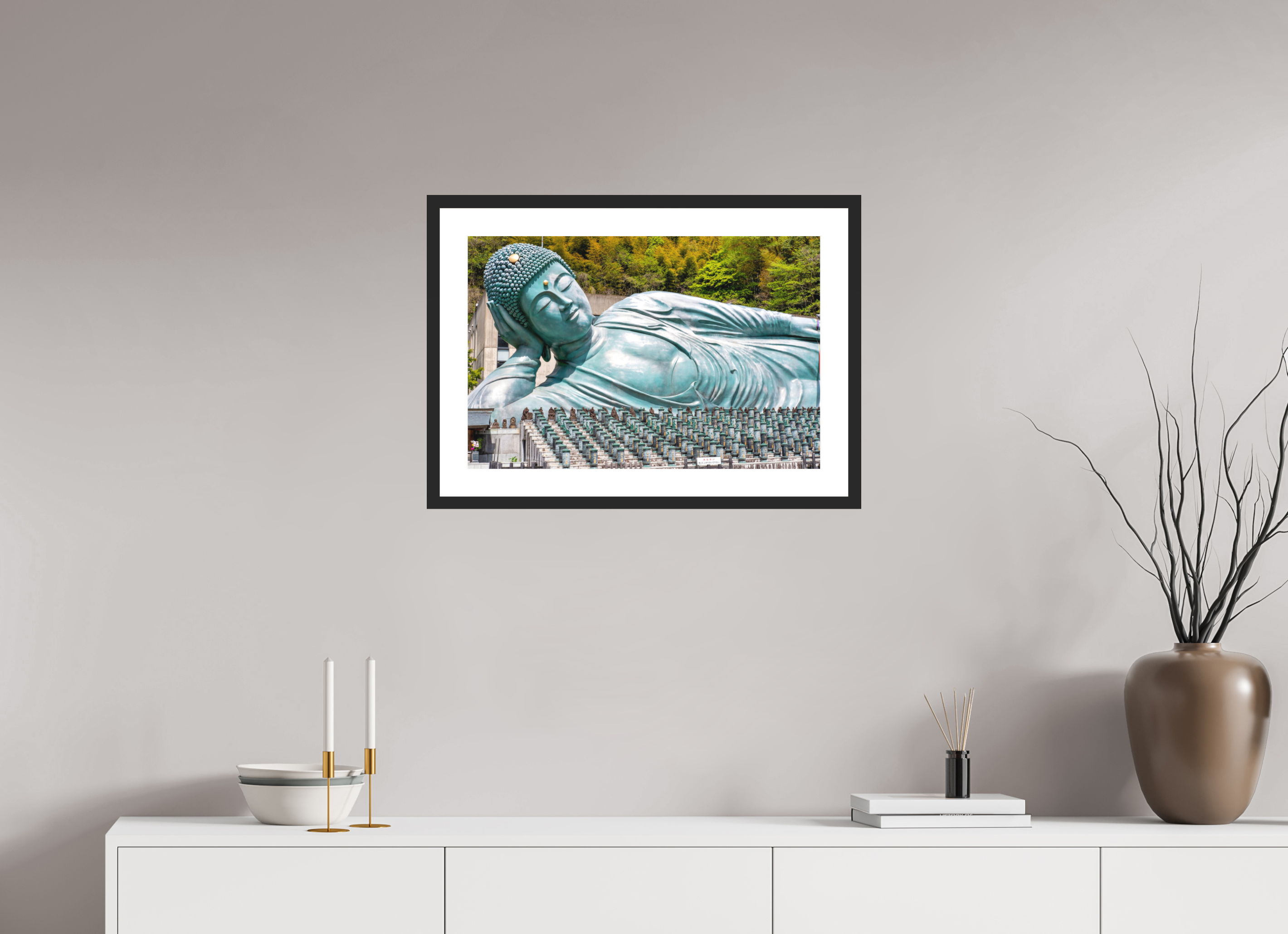 24 x 16″, Black Matte Frame Reclining Buddha