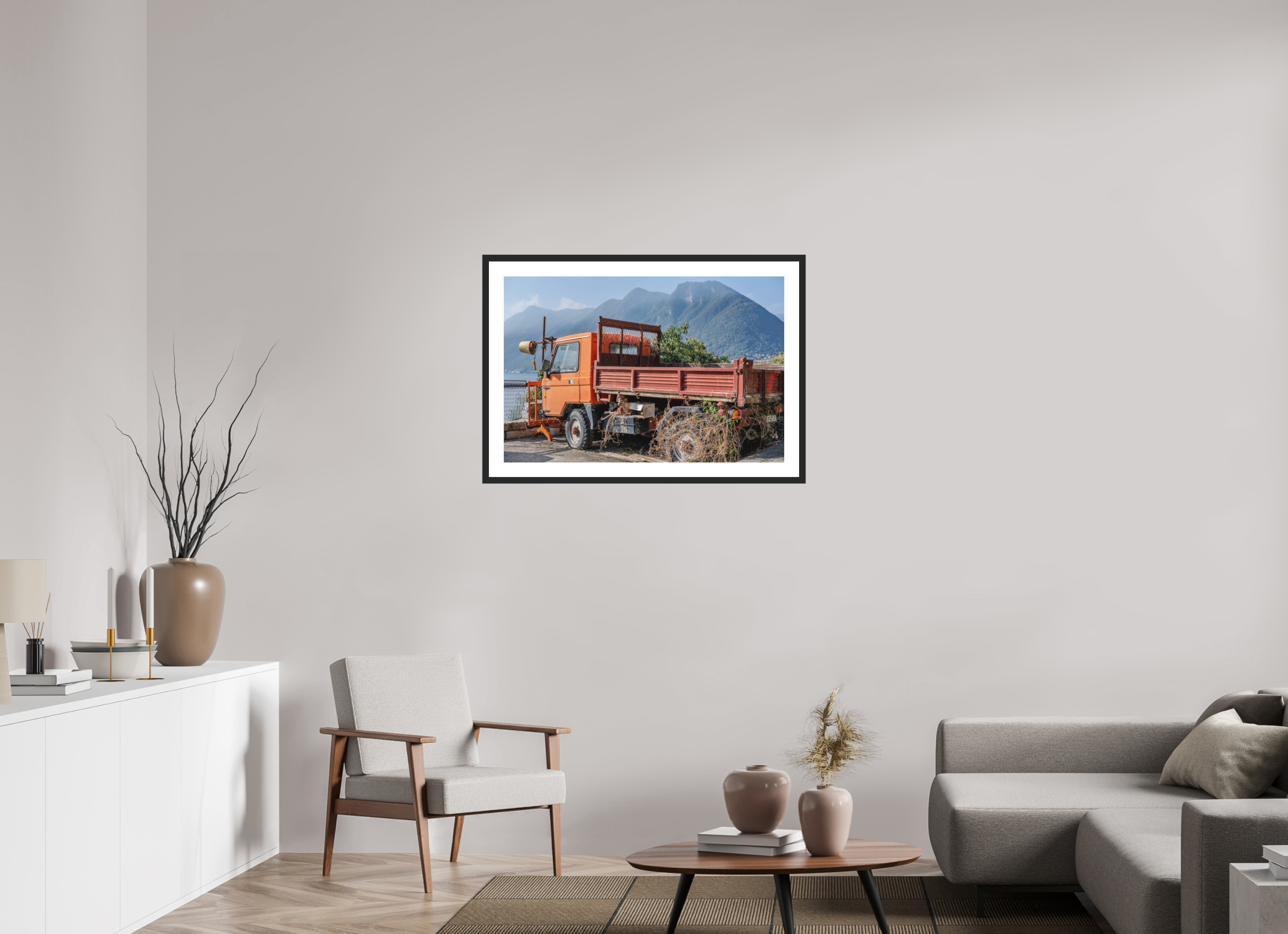36 x 24″, Black Matte Frame Forgotten Trucks View