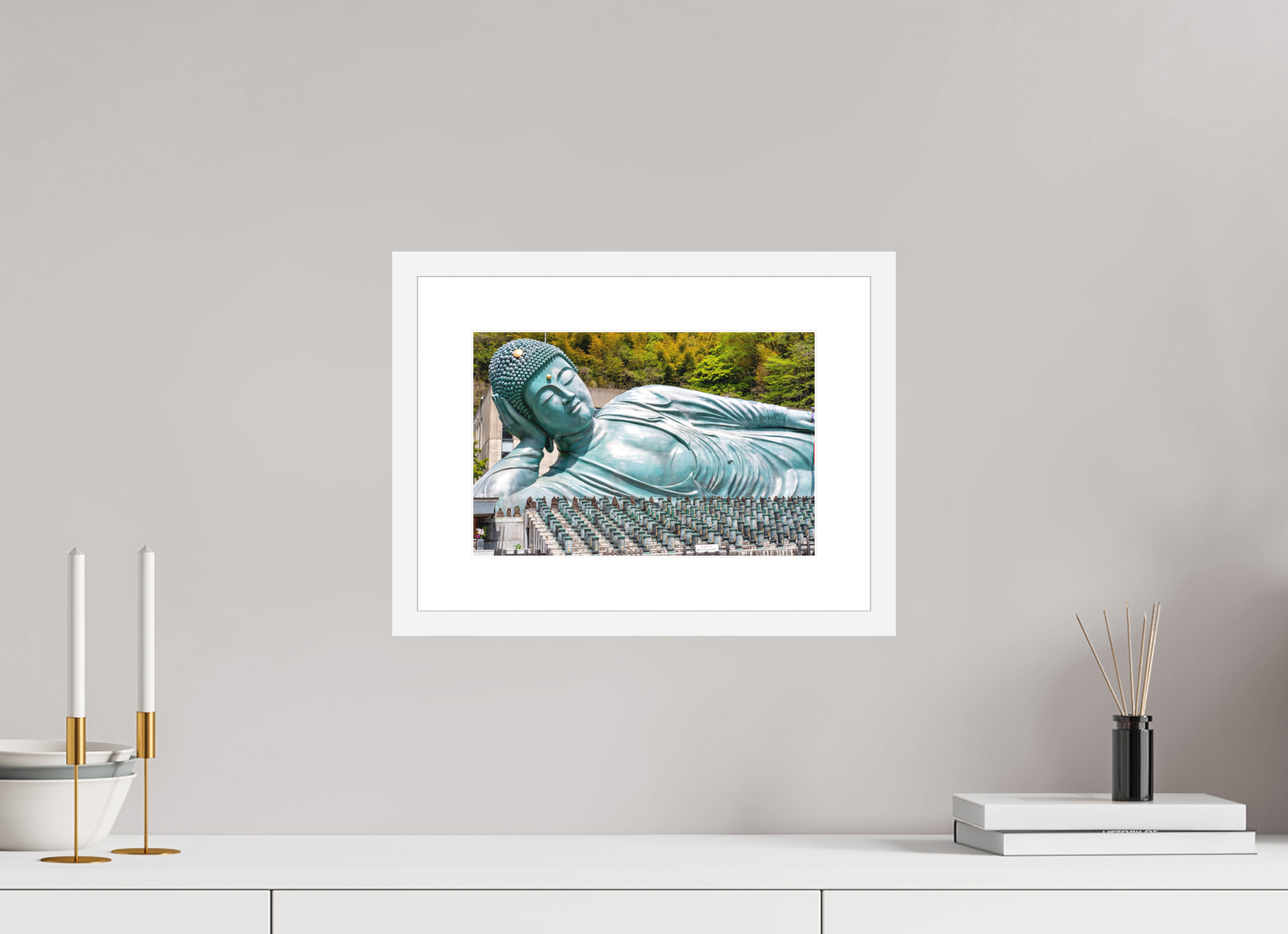 12 x 8″, White Frame Lying Buddha