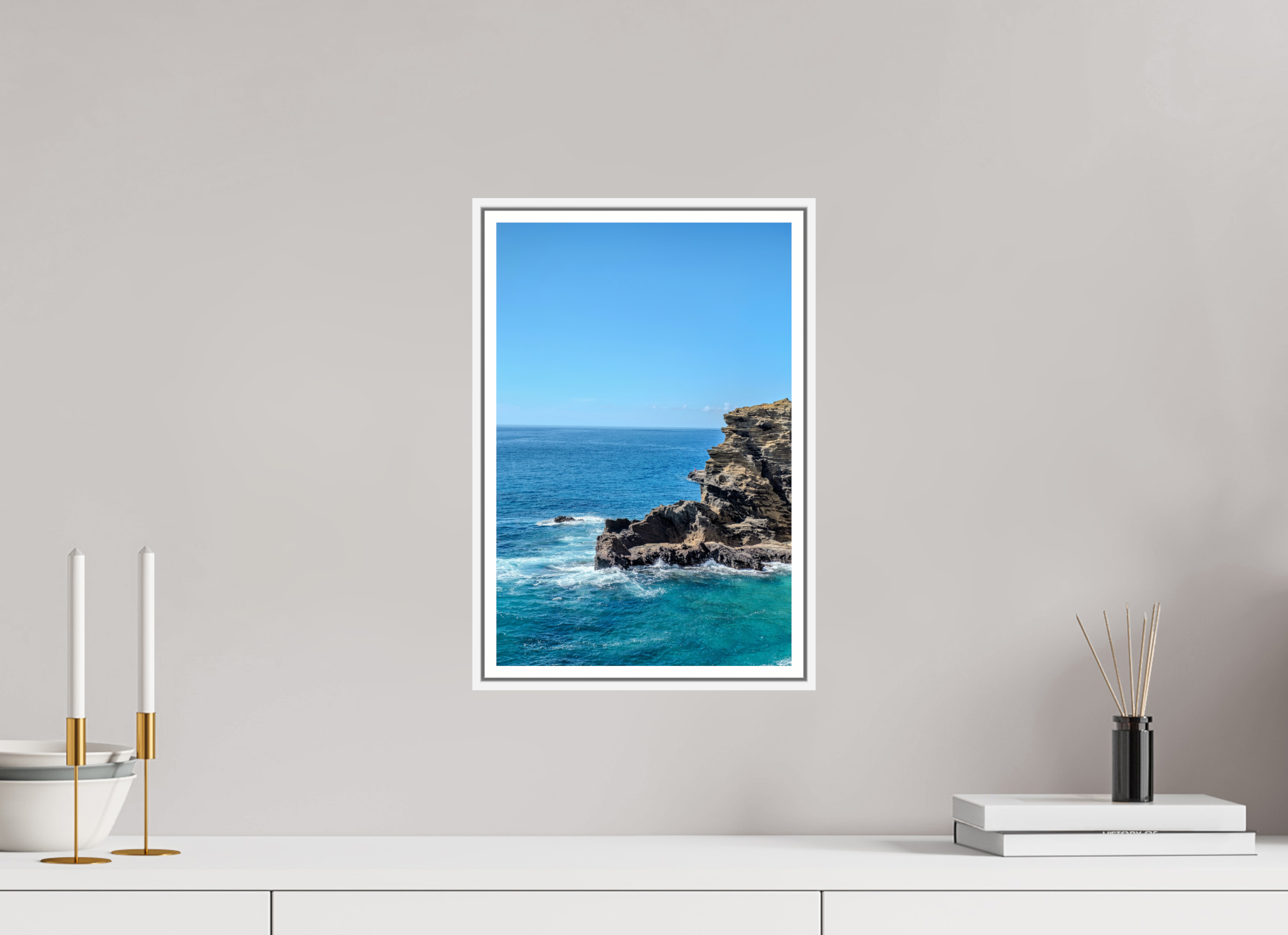 10 x 15″, White Frame Acrylic Glass Honolulu Cliffs