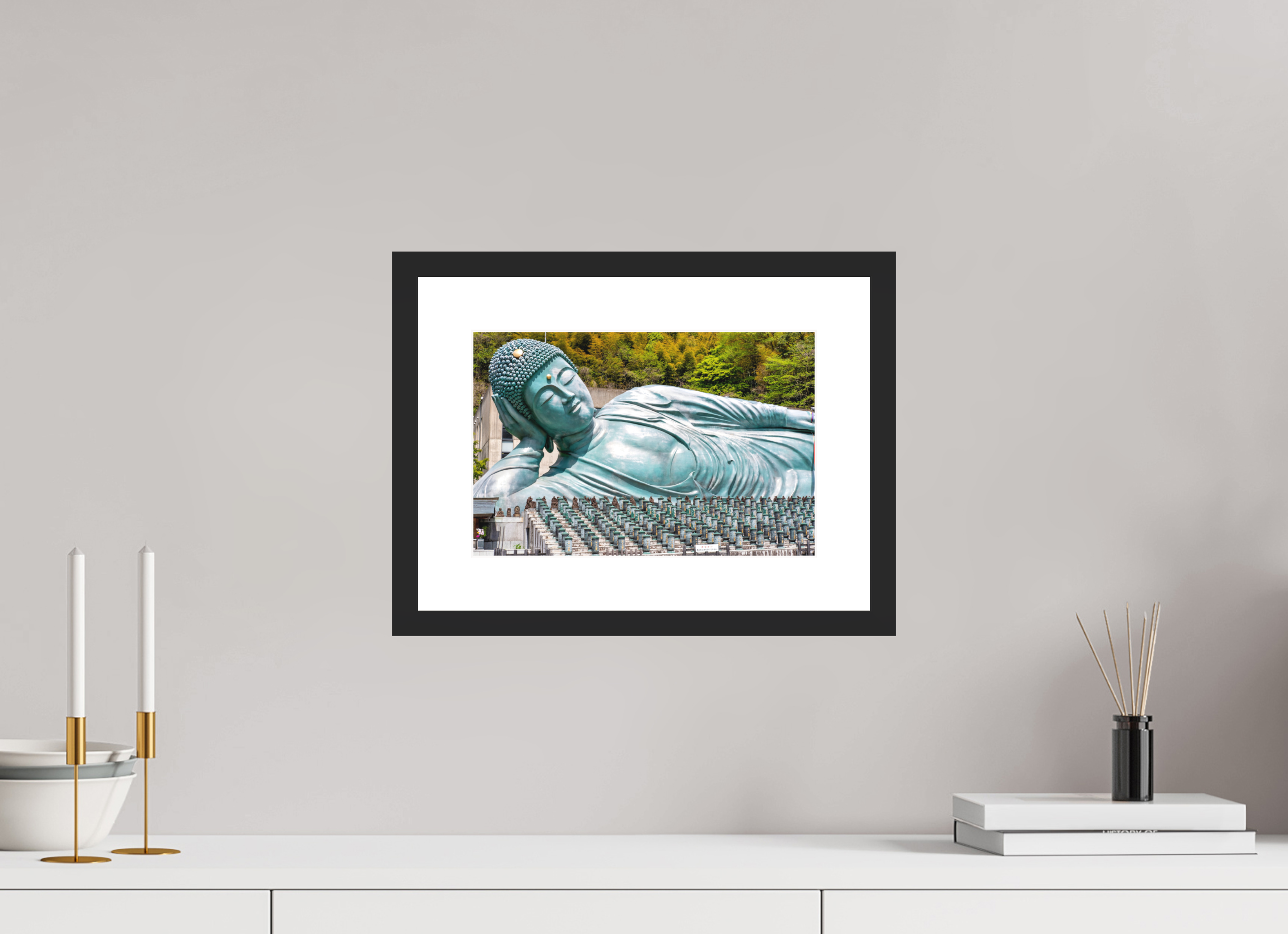 12 x 8″, Black Matte Frame Lying Buddha