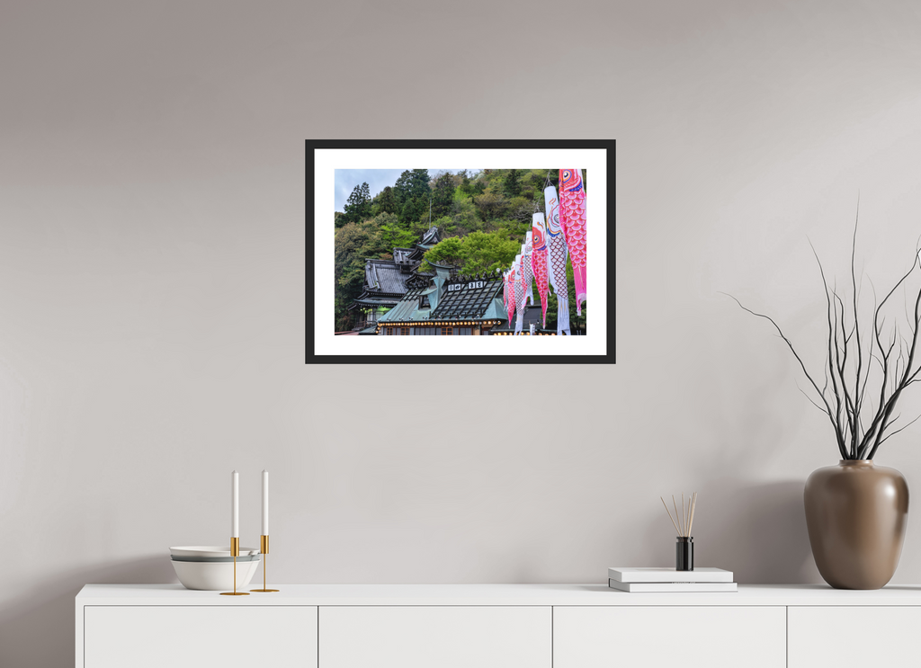 24 x 16″, Black Matte Museum Glass Countryside Carps